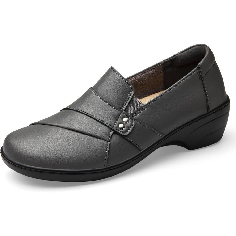 Kordal Women's Grey Slip-Ons Lightweight Leather Stylish Casual Loafers Shoes